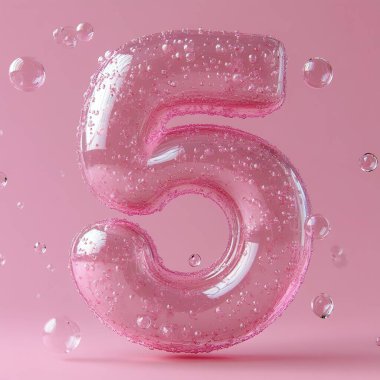 5 numaralı doğum günü balonu pembe arkaplanlı 3 boyutlu illüstrasyon