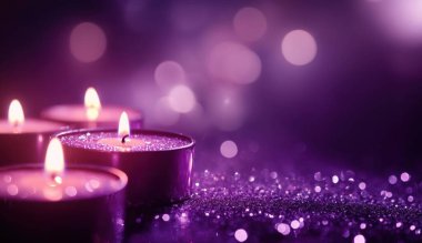 beautiful candles and purple christmas decorations clipart