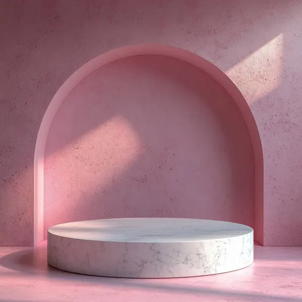 Pembe arka planı olan boş bir podyum. 3D görüntüleme. 3d illüstrasyon.