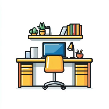 desk with computer and lamp vector illustration graphic design