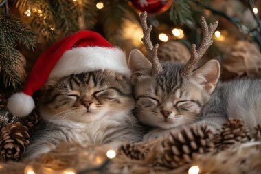 two cats sleeping in the christmas tree