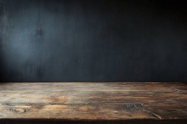 empty wooden table and black background