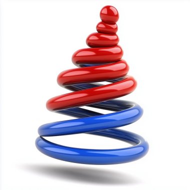 Beyaz arka planda spiral noel ağacı. 3d oluşturma