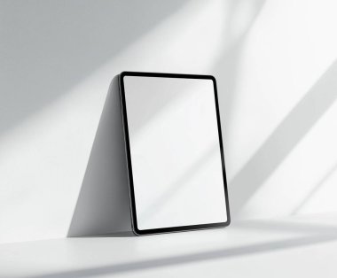 mock up tablet with blank screen on light background with shadow. 3 d rendering