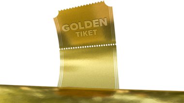 A gleaming golden ticket with 'GOLDEN TIKET' printed prominently. clipart