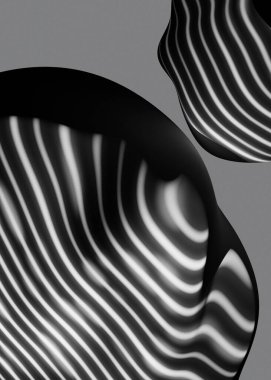 Abstract monochrome shapes with dynamic striped patterns creating a modern art vibe. clipart