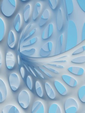 Abstract light blue structure with intricate cutouts and curves. clipart