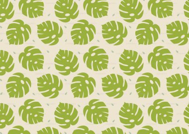 Vibrant green monstera leaves pattern on light beige background. clipart