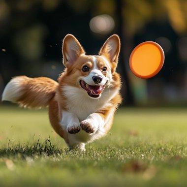 Parkta koşuşturan sevimli mutlu köpek.