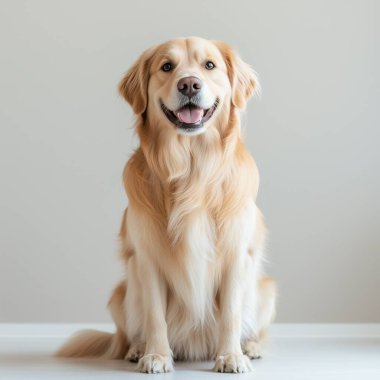 Golden Retriever köpeği yerde yatıyor.