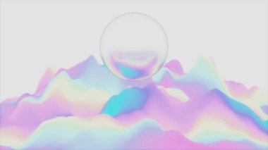 Abstract pastel mountains with a translucent orb hovering above. clipart