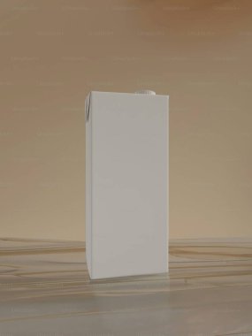 Minimalistic white beverage carton against a warm backdrop. clipart