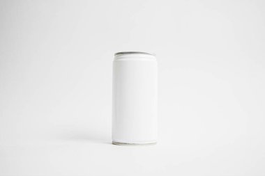 Minimalist white can on a plain backdrop, perfect for branding purposes. clipart