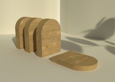 Stylish wooden shapes casting shadows in a minimalistic setting. clipart