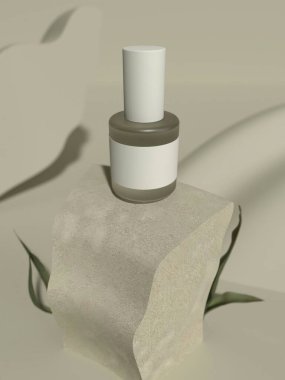 Elegant minimalistic beauty product display on a textured stone pedestal. clipart