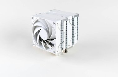 High-performance white CPU cooler with a sleek design and efficient airflow. clipart