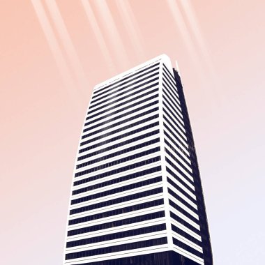 Sleek modern skyscraper against a soft pastel sky. clipart