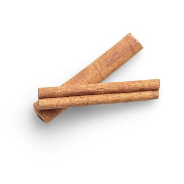 Three pieces of aromatic cinnamon sticks on a clean white background. clipart