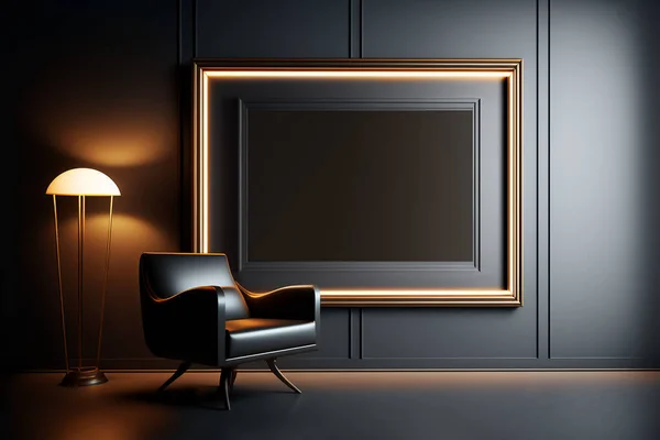 Luxury modern wall art mockup illustration. 3D rendering. Frame Wall Art Mockup illustration 3:2 aspect ratio. Dark interior. A perfect way to showcase your artwork or photography. This mockup features a dark, luxurious, minimal look interior.
