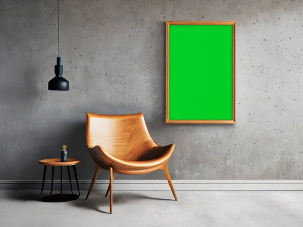 Modern and minimalist frame mockup has a sleek design set against a concrete wall in a bright and spacious interior. Ideal for displaying artwork, photography, or designs, the 4:5 aspect ratio makes it perfect for modern home or office decor. The emp