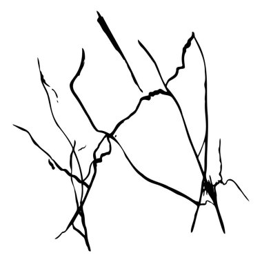 Ice crack realistic sketch Black line isolated no white. Fissure broken earth effect transparent background. Icy scratches. Lightning flat doodle. Kintsugi craquelure Japanize art Vector illustration.
