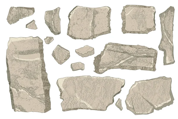 Σετ Πέτρα Τέχνη Των Κινουμένων Σχεδίων Έσπασε Πέτρες Ρεαλιστική Υφή — Διανυσματικό Αρχείο