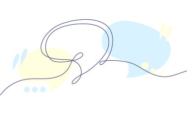 Speech bubble continuous line drawingwith color shapes. Black isolated linear template. Comic Doodle concept design. Outline simple border for social media, web sites, dialog chat. Vector