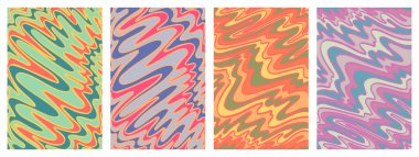 Groovy dalgalı dikey posterleri soyut retro çizgi sanat estetiği 70 'lerin tarzında yapın. 1960 'ların modası renk dalgaları arka plan Psychedelic vintage tasarımı. Duvar kağıdı tripi sıvı taşıyıcı illüstrasyonuName