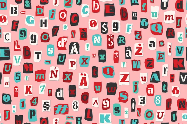 Modèle Rançon Sans Couture Lettres Style Collage Chiffres Coupés Dans — Image vectorielle