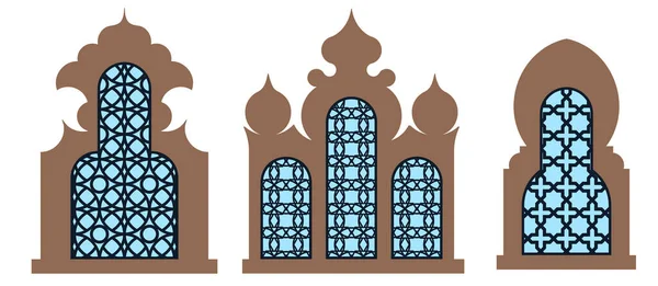 Sammlung Arabisch Orientalischer Fenster Bögen Und Türen Lasergeschnittener Grill Modernes — Stockvektor