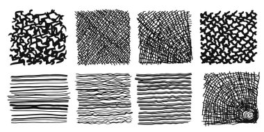 Kalıp, doku, çizgi el çizimi. Kapak kalem mürekkebi ve çapraz çizim çizimi. Karalama stili. Siyah şekil beyaz arka planda izole edilmiş. Klasik grafik tasarımı. Vektör illüstrasyonu.