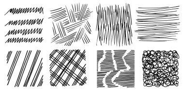 Kalıp, doku, çizgi el çizimi. Kapak kalem mürekkebi ve çapraz çizim çizimi. Karalama stili. Siyah şekil beyaz arka planda izole edilmiş. Klasik grafik tasarımı. Vektör illüstrasyonu.