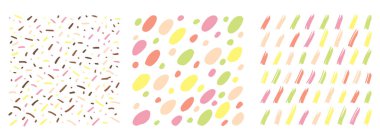 Küçük çizgi desenli noktalı çizgi dokusu. Candi çikolatası renginde, karalama organik şekiller üreten vektör. Kısa çizgiler fırça darbelerini rastgele çizer Basit geçmişe dönük baskı tasarımı.