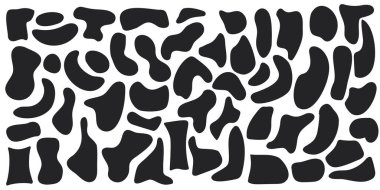 Organik kütle şekilleri. Beyaz arka planda izole edilmiş siyah lekeli sıvı çemberi. Organik amip Doodle Retro vektör elementlerini düşürür. Soyut yuvarlak biçimler Vektör illüstrasyonuName.