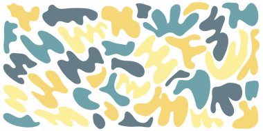 Organik kütle şekilleri. Beyaz arka planda izole edilmiş sarı rastgele deforme olmuş sıvı halka organik amip Doodle Retro vektör elementlerini bırakır. Soyut yuvarlak biçimler Vektör illüstrasyonuName.