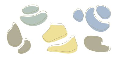 İnme çizgisi olan organik kütle şekilleri. Beyaz arka plan organik amip Doodle elementlerinde izole edilmiş sarı deforme olmuş sıvı halka. Soyut yuvarlak biçimler Vektör illüstrasyonuName