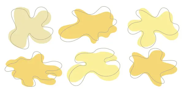 ストロークラインの有機不規則なブロブ形状のセット 黄色のランダム変形スポット流体円は白い背景の有機アメーバドードル要素に分離される 抽象的な丸みを帯びた形状 ベクターイラスト — ストックベクタ