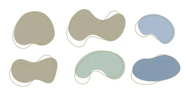 ストロークラインの有機不規則なブロブ形状のセット ブルーグレーランダム変形スポット流体円 白い背景に分離された有機アメバドードル要素 抽象的な丸みを帯びた形態 ベクターイラスト — ストックベクタ