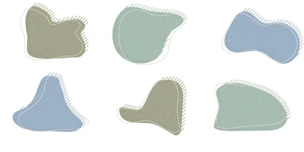 装飾的な縞および打撃ラインが付いている有機不規則なブロブ形のコレクション グレーブルーのランダム変形円スポット 隔離された白い背景有機アメーバドードル要素ベクトルイラスト — ストックベクタ