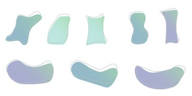 Mavi yeşil sıvı yarım ton, su şekillerini düşürür, koleksiyonu dağıtır. Boya lekesi, leke, yağmur birikintisi, yağ lekeleri. Düzensiz soyut grafik tasarım elemanları Şeffaf arkaplan. Vektör illüstrasyonu