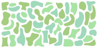 Organik, düzensiz yeşil küre şekilleri. Beyaz arka planda izole edilmiş rastgele deforme olmuş sıvı halkası. Organik amip Doodle Retro vektör elementlerini düşürür. Soyut yuvarlak biçimler Vektör illüstrasyonuName.