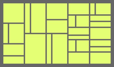 Boyutlar 16x9 modaya uygun bento ızgara tasarımı tuğla Ui UX şablonları. Dik açılı web çizgi romanları Y2k ve değişik boyutlarda vahşi şekiller içeren farklı panel düzenleri Vektör illüstrasyonları