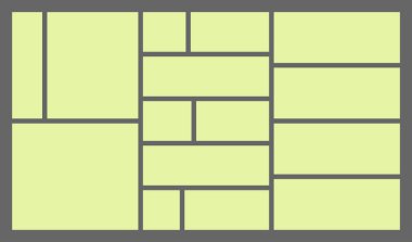 Boyutlar 16x9 modaya uygun bento ızgara tasarımı tuğla Ui UX şablonları. Dik açılı web çizgi romanları Y2k ve değişik boyutlarda vahşi şekiller içeren farklı panel düzenleri Vektör illüstrasyonları