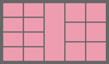 Boyutlar 16x9 modaya uygun bento ızgara tasarımı tuğla Ui UX şablonları. Dik açılı web çizgi romanları Y2k ve değişik boyutlarda vahşi şekiller içeren farklı panel düzenleri Vektör illüstrasyonları