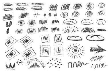 Kömür kalem el kıvırcık kıvrımlı şekiller çiziyor, sıçrıyor ve karalanıyor. Siyah karatahta beyaz tebeşir unsurları Grunge pastel boya kalemleri karalamalar doku pürüzlü pastel boya kalemi çizimleri.