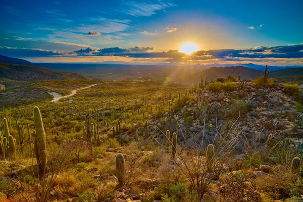Puesta Sol Sobre Tucson Disparado Desde Redding Pass Carretera —  Fotos de Stock