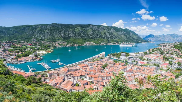 stock image Looking down on Kotor old town pictured in May 2023 whilst walking up the steep Ladder of Kotor in Montenegro.