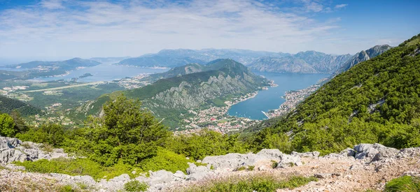 stock image A multi image panorama of the Bay of Kotor, Kotor, Tivat airport towards the Adriatic Sea pictured from the Kotor Serpentine.