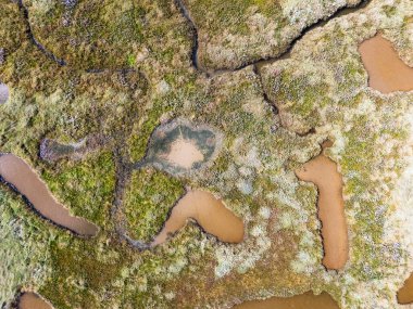 Norfolk, Morston 'daki bataklıklarda dar bükme kanallarının gökyüzünden görülen doğal desenler..