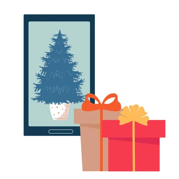 Mit Dem Smartphone Online Shop Ein Geschenk Für Den Urlaub — Stockvektor